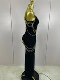Black Chain Spaghetti Strap V-Neck Split Bandage Dress Bodycon Celebrity Club Party Long Dress Vestidos