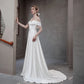 Luxury White Satin Slash Neck Wedding Maxi Dresses per sposa Elegante Abito da lavoro per gli ospiti da ballo di ballo di ballo lungo.