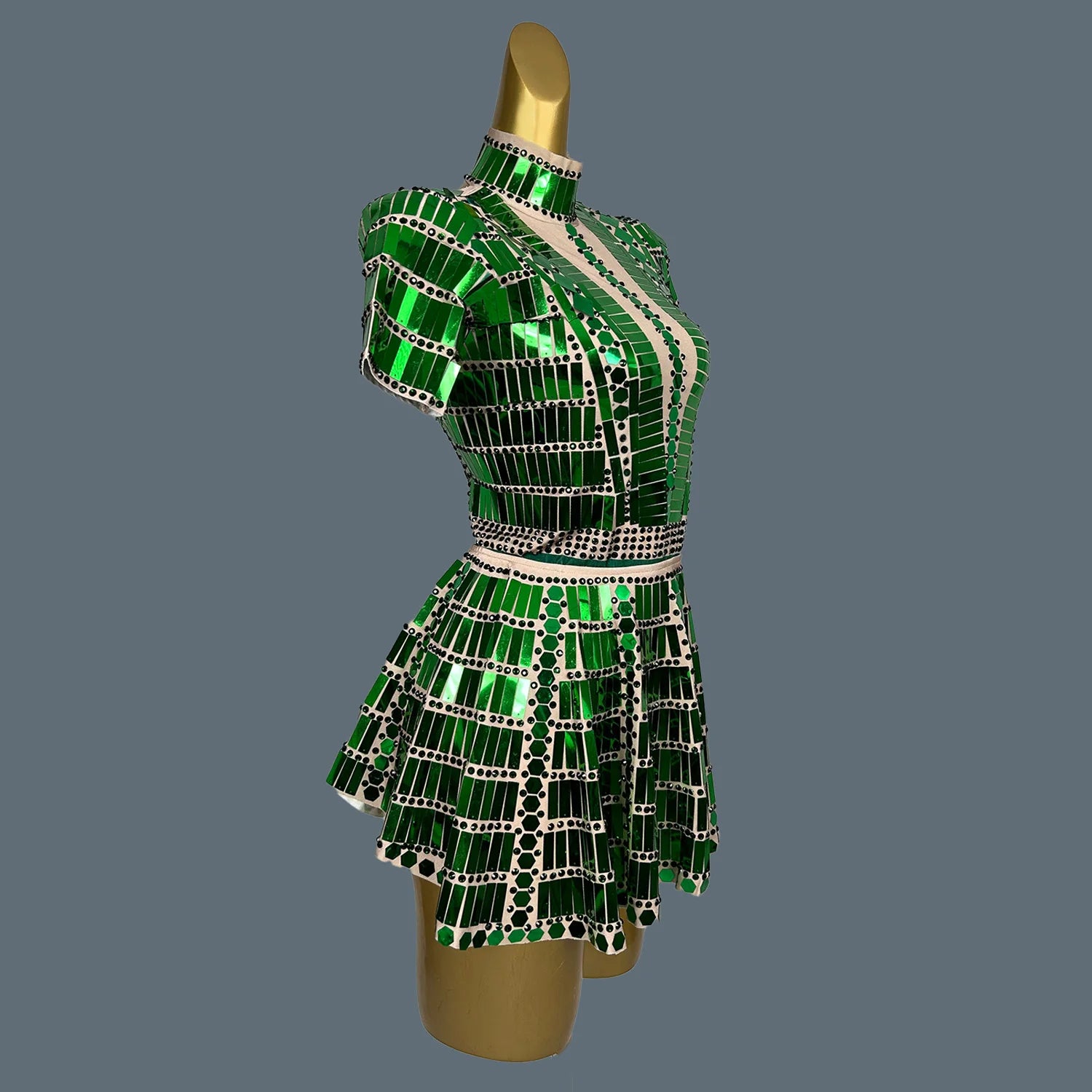 Mirrors Sequins Party Mini Spandex Mini Dress for Women Club Stage Dance Wear Party Celebrate Dress Dancer Show Lianghuanghuang