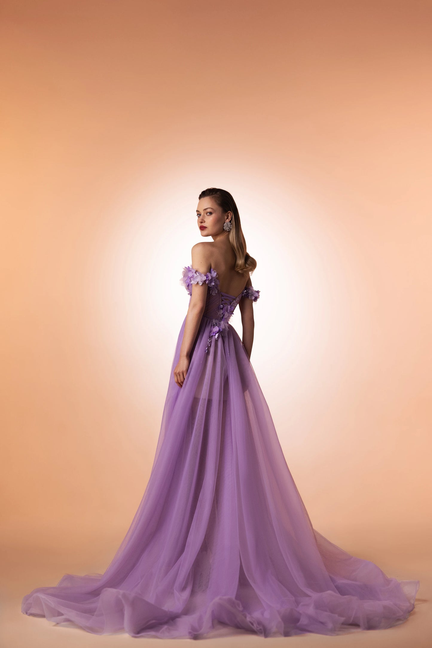 Vestidos elegantes de tul lavanda para baile de graduación, vestido Formal de fiesta con abertura lateral y flores de hadas, vestido de noche hecho a medida 2024