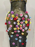 Sparkly Rhinestones Flowers Sexy See Through Long Dress Women Birthday Celebrate Wedding Evening Prom Dress Photo Shoot Wear
