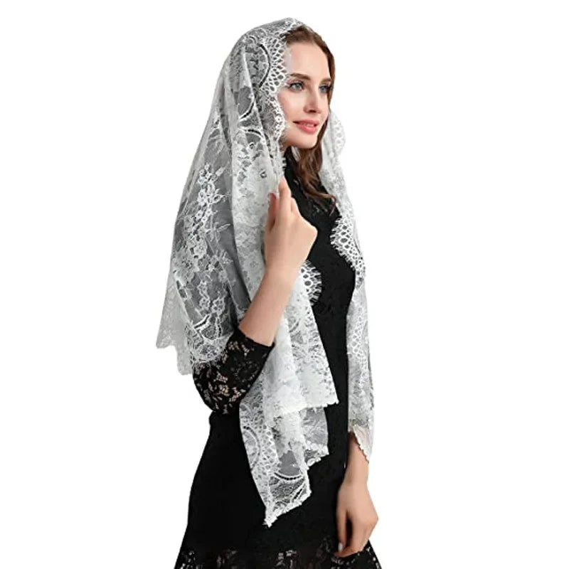 Lace Mantilla Veils For Church Spanish Muslim Head Covering Lace Shawl Scarf For Women Catholic Chapel Veils For Wedding Bride