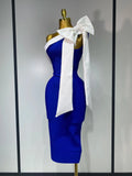 Women Sexy One Shoulder Splicing Bow Bodycon Bandaged Dress Celebrity Elegant Evening Party Luxury Birthday Banquet Dress