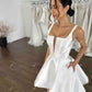 A-Line Short Wedding Party Dresses Square Collar Sleevless Puff Slirt Bridals Gowns Untuk Wanita Di Atas Gaun Prom Lutut