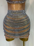 Sparkly Rhinestones Sleeveless Mini Dress Evening Birthday Celebrate Evening Party Dress Nightclub Stage Performance Costume
