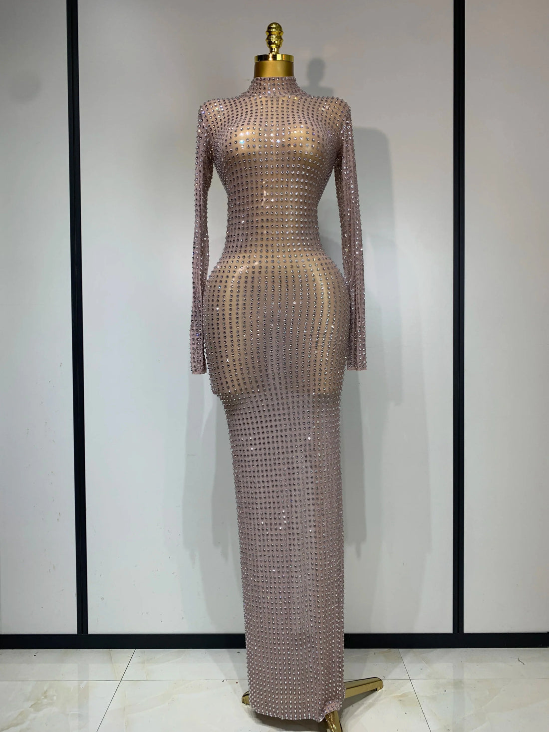 Sparkly Diamond Luxury Birthday Party Long Dress Elegant Celebrity Evening Party Nightclub Prom Dress Singer Dancer Stage Outfit High collar