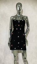 Shining Colorful Diamonds Strapless Black Bandage Mini Dress Fashion Woman Party Vestido Celebrity Birthday Outfit
