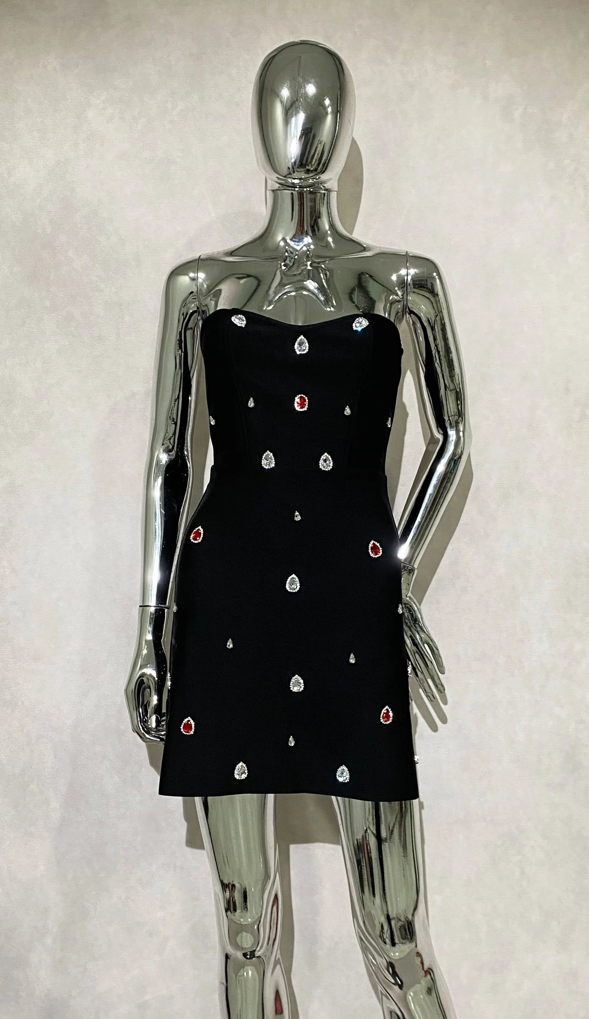 Shining Colorful Diamonds Strapless Black Bandage Mini Dress Fashion Woman Party Vestido Celebrity Birthday Outfit