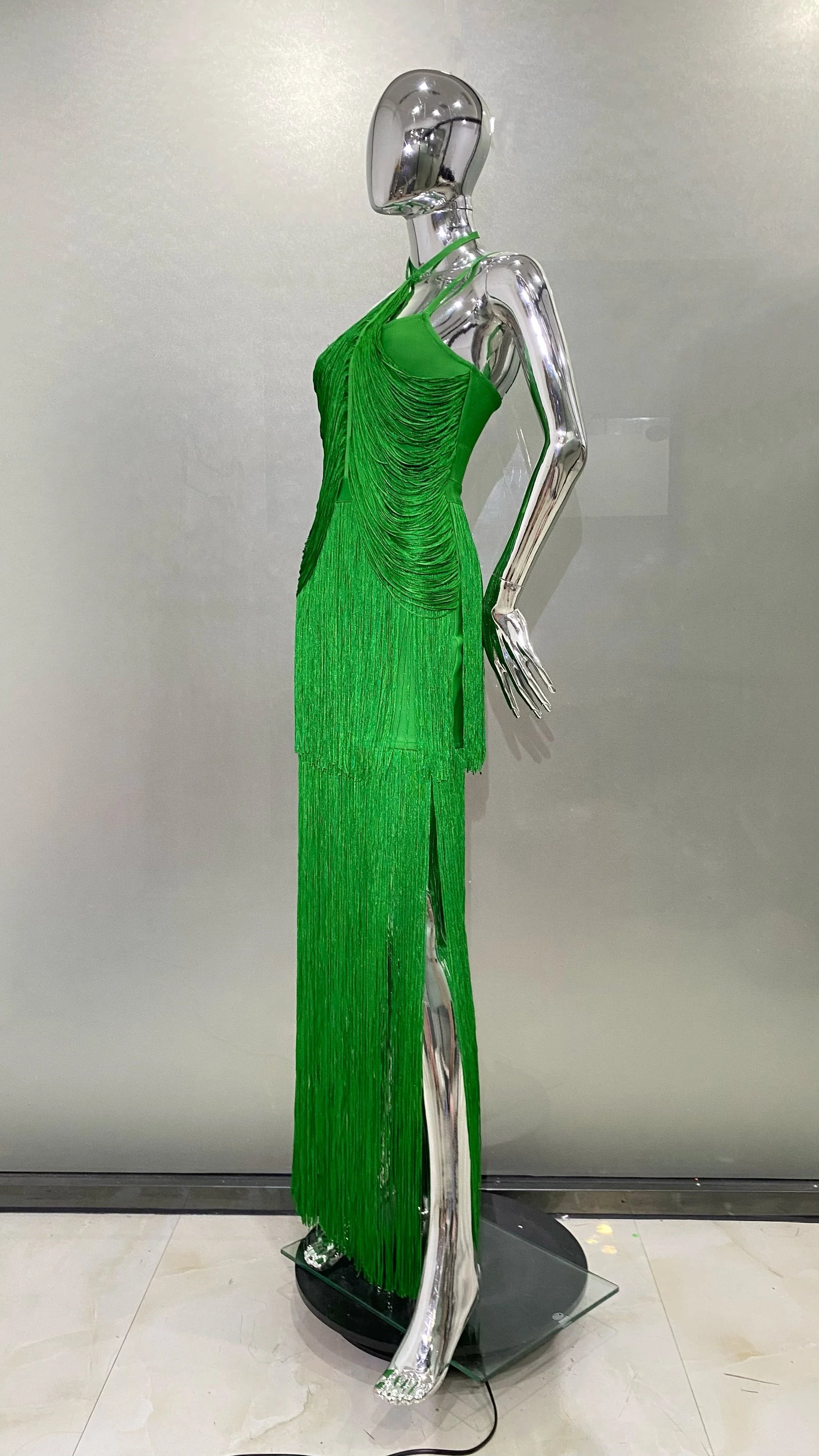 Super Shining Diamond Tassel Sexy V-Neck Mini Dress Fashion Woman Birthday Party Outfit Performance Costume