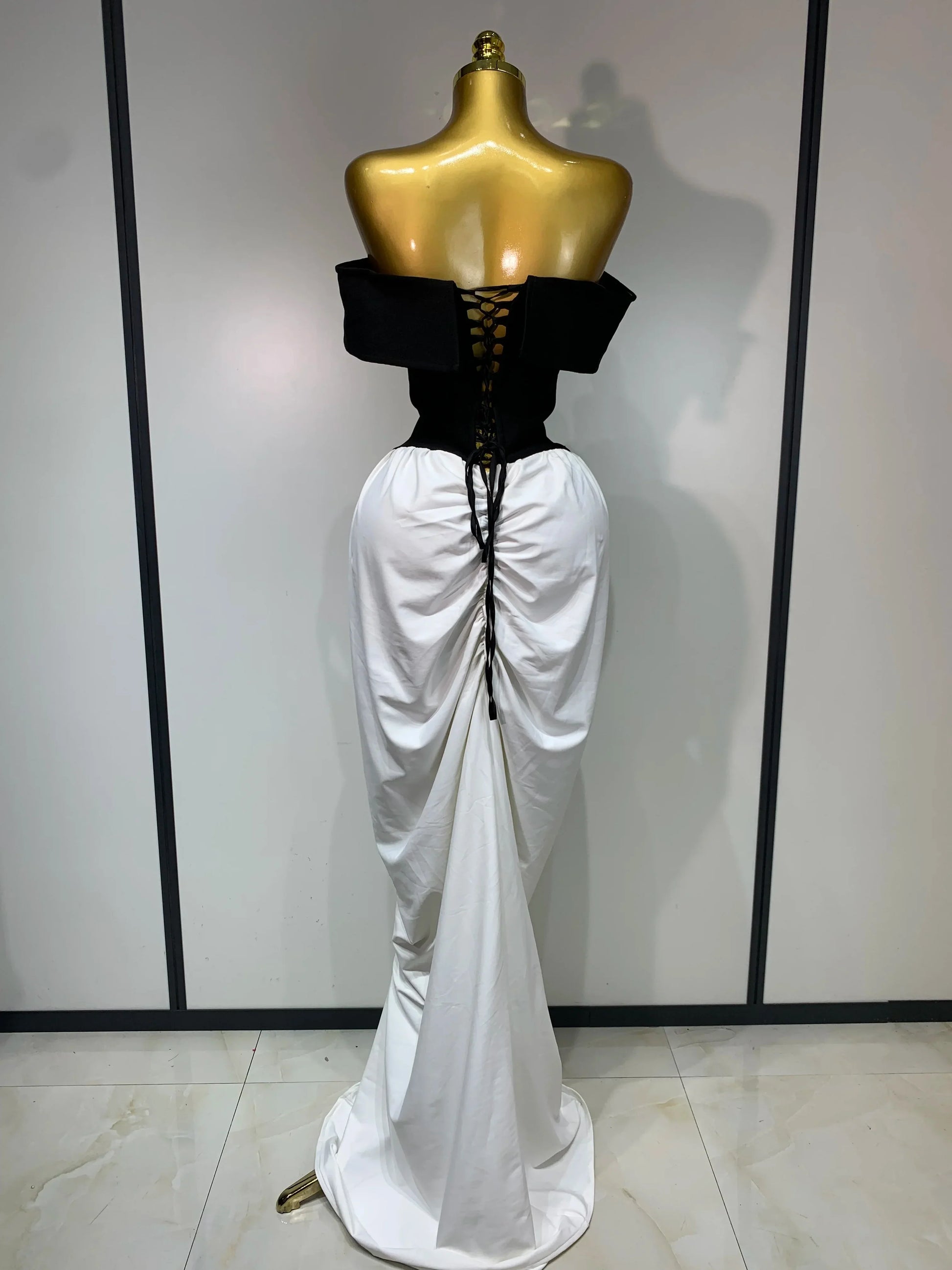 Women Sexy Off Shoulder Black And White Bandage Mermaid Long dress Formal Evening Party Elegant Luxury Birthday Dress