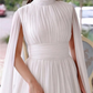 Muslim White Prom Dresses Chiffon A-line فساتين السهرة Complimentary Belt Undetachable Shawl Pleats vestidos de fiesta