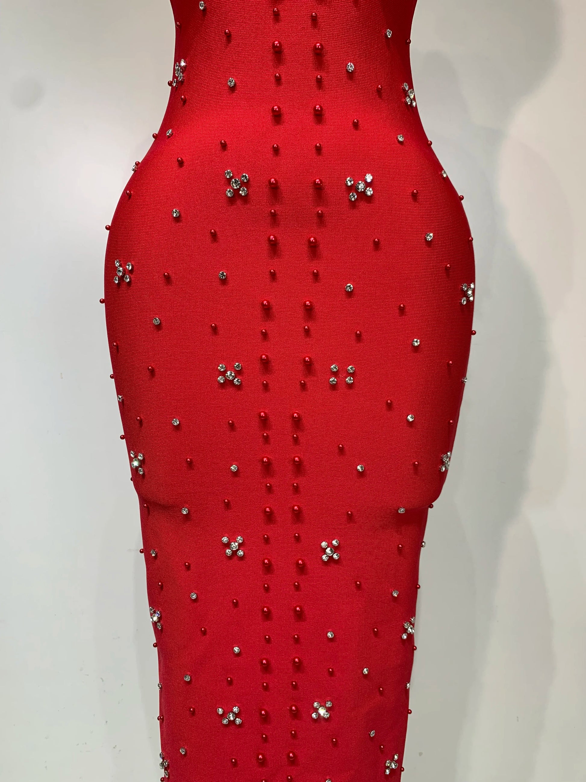 Women Sexy Halter Backless Shiny Rhinestone Pearl Bodycon Bandage Dress Celebirty Elegant Evening Party Luxury Birthday Dress