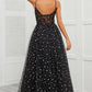 Black Spaghetti Strap Prom Dresses Star Tulle A-line vestidos de noche Elegant Sleeveless Floor-Length Formal Evening