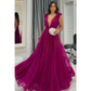 Dark Red Prom Dress Deep V-neck Multi-layer فستان سهرة Sexy Tulle Party Dresses Elegant Sleeveless Vestido De Noche