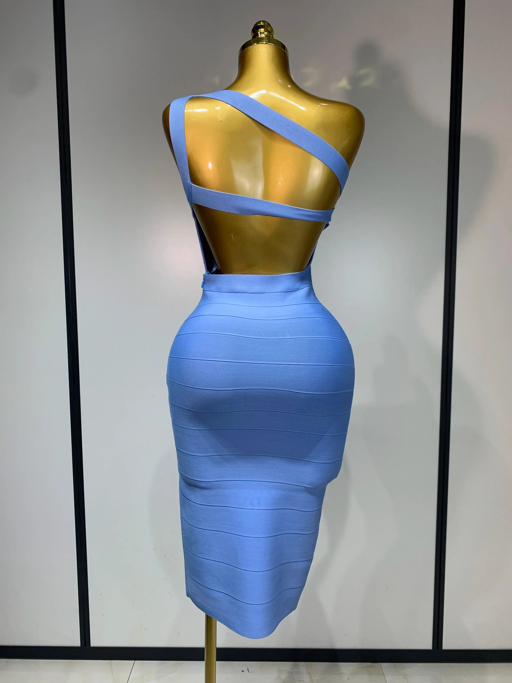 Women Bodycon Bandage Dress One Shoulder Sleeveless Sexy Backless Dress Cocktail Evening Party Vestidos Luxury Birthday Dresses