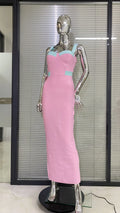 Pink Color Sleeveless Spaghetti Strap Long Bandage Dress Graceful Woman Evening Party Dress Dinner Party Vestido