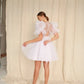 White Short Wedding Dresses Organza Puffy Short Sleeves Ball Gown Simple Formal Party Gowns Black