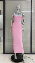 Pink Color Sleeveless Spaghetti Strap Long Bandage Dress Graceful Woman Evening Party Dress Dinner Party Vestido