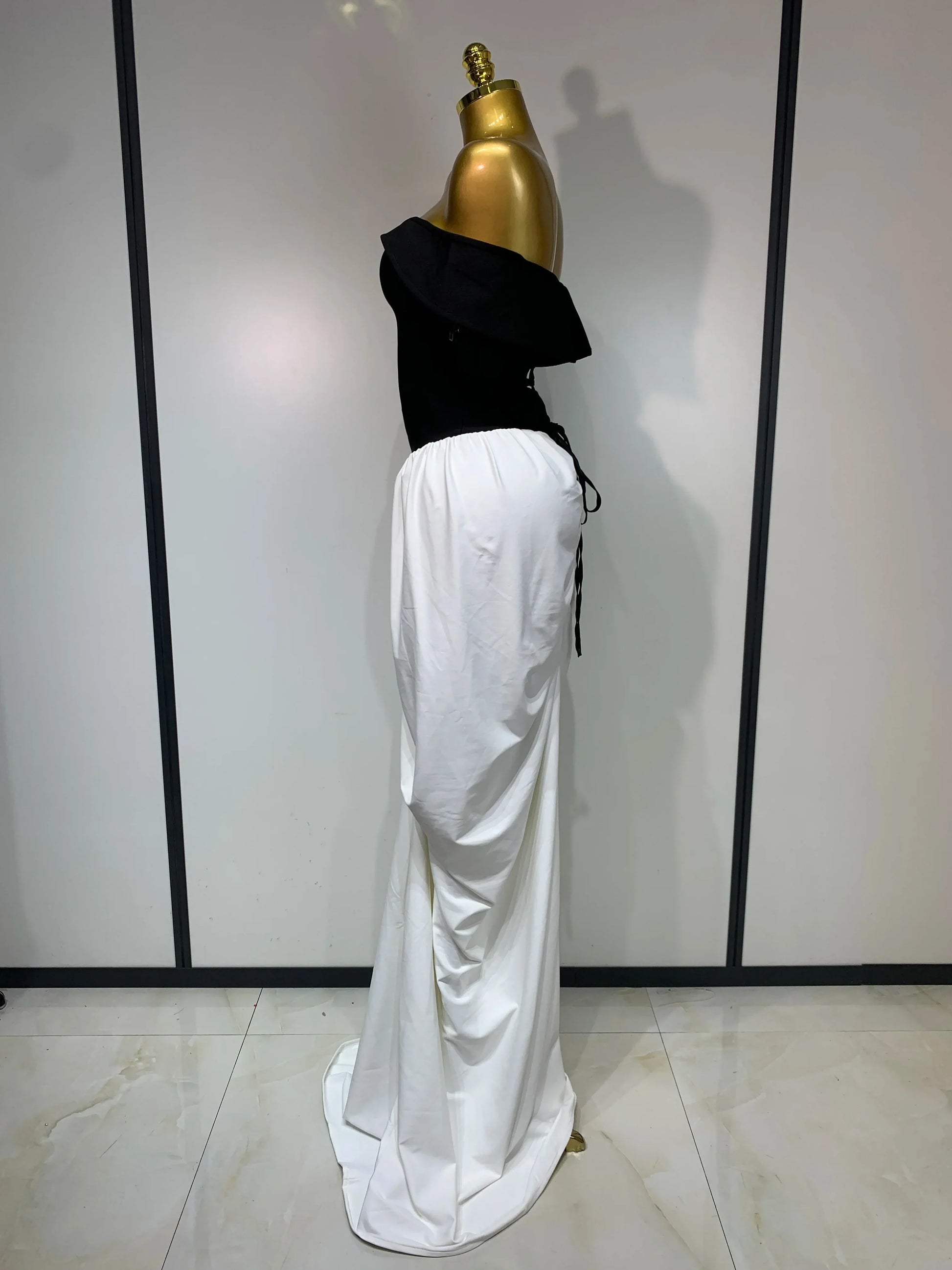 Women Sexy Off Shoulder Black And White Bandage Mermaid Long dress Formal Evening Party Elegant Luxury Birthday Dress