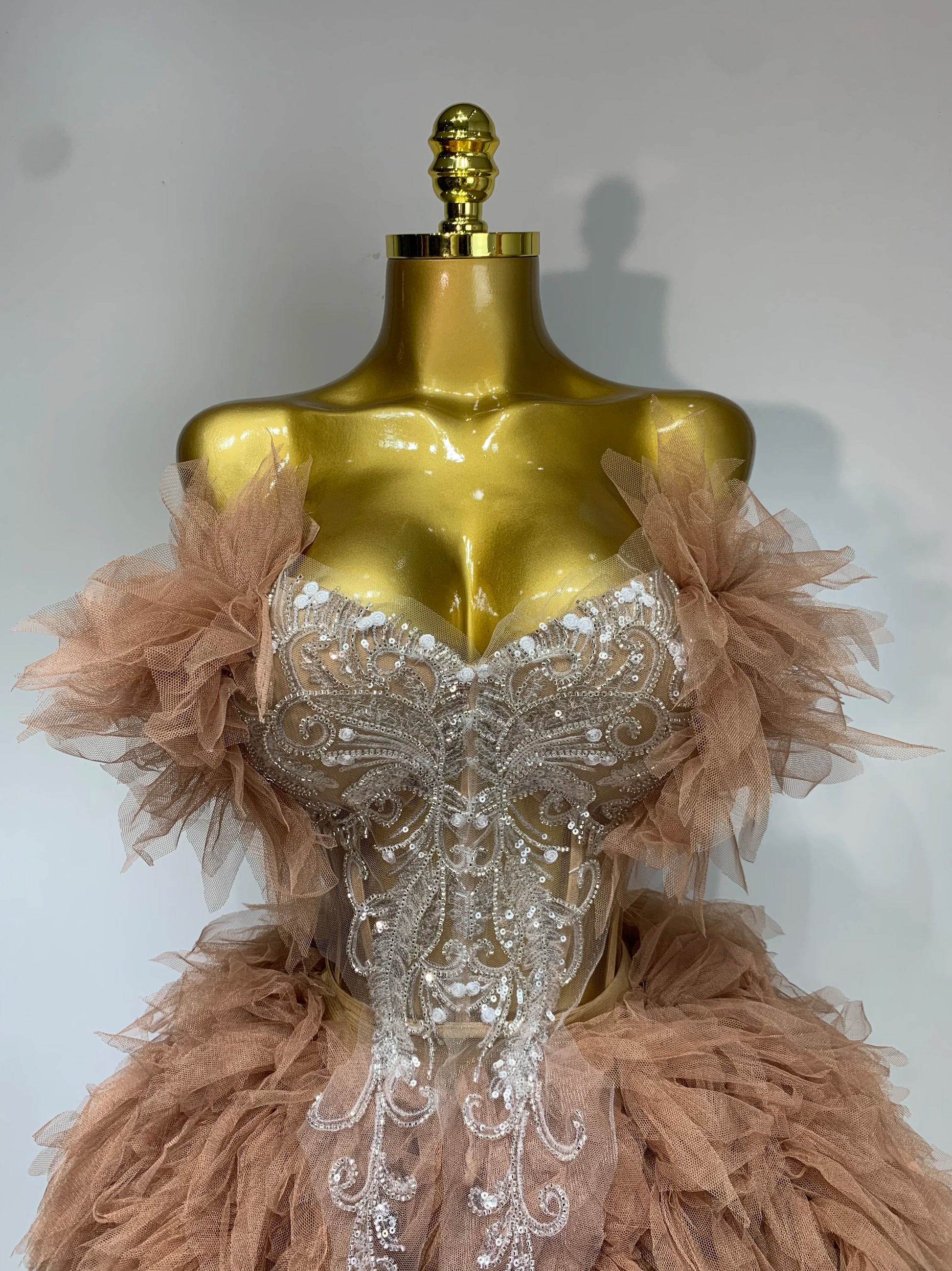 Women Sexy Strapless Two Pieces Set Prom Gown Mini Dress Celebrate Nightclub Party Performance Costume Singer Stage Wear