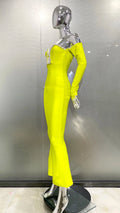 Winter Yellow Green Shining Diamonds Sexy V-Neck off The Shoulder Mermaid Long Dress Fashion Woman Evening Party Vestido
