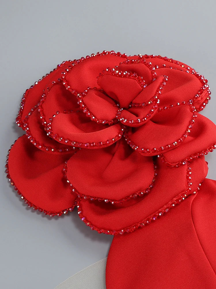 Sexy One Shoulder Diamond Flower Patchwork V Neck Backless Ankle Length Bodycon Long Dresses Evening Party Gown