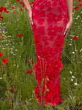 Romantic Sleeveless Red Floral Mermaid Dress for Garden Weddings Party Evening Gown