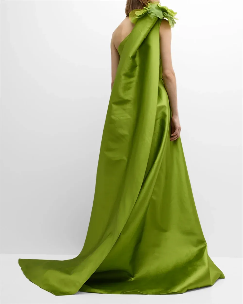 Spring Light Green Fishtail Prom Dresses Sexy One Shoulder Taffeta Mermaid Vestidos De Fiesta Flower On Shoulder Prom Gown