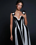 Stereoscopic Flowers sleeveless White and Black Bandage long Dress Woman Holiday Party Vestido Celebrity Party outfit！