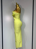 Newest Women Strapless Sexy Yellow Stretch Bodycon Bandage Dress Elegant Evening Party Luxury Birthday Celebrity Prom Gown