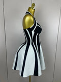 Sexy Backless Black White Stripes Halter Bandage A Line Short Dress Women Celebrity Elegant Evening Party Holiday Club Dress