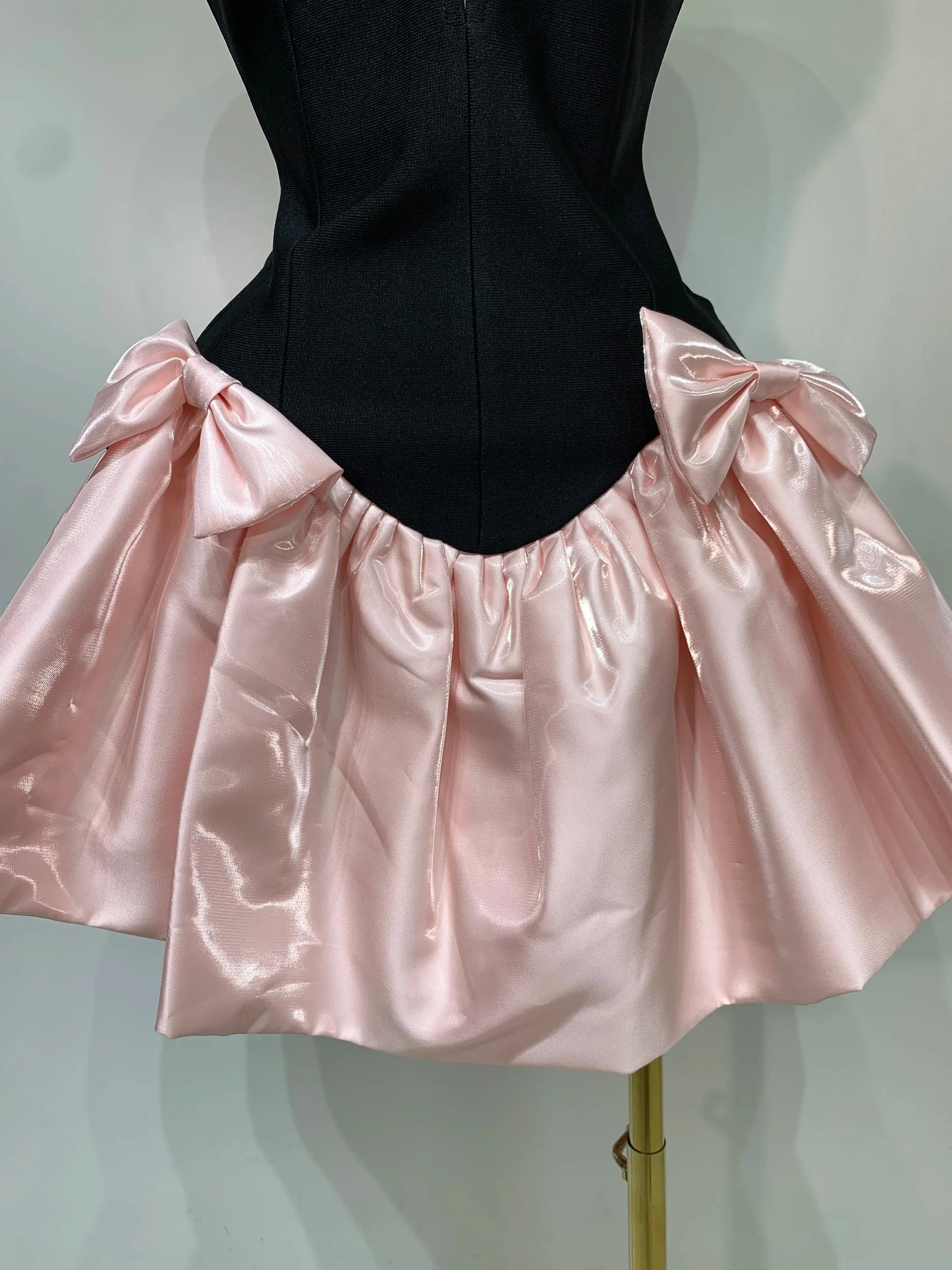 Women Sweety Short Bandage Dresses Evening Party Bow Decoration Bubble A-line Mini Girls Dress Elegant Luxury Birthday Dress