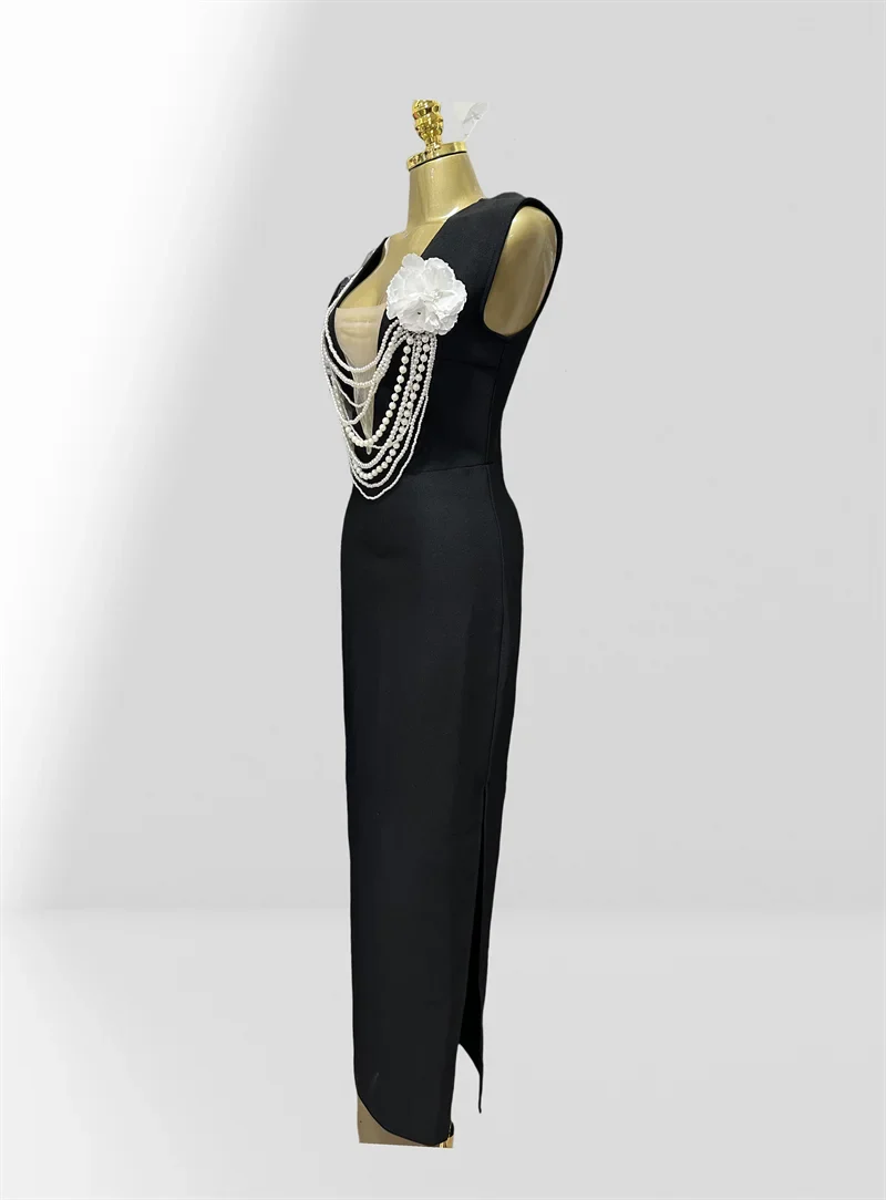 Summer Sexy V-Neck Sleeveless Package Hips Ankle Lenght Bandage Dress Graceful Woman Party Dress Cocktail Party Vestido