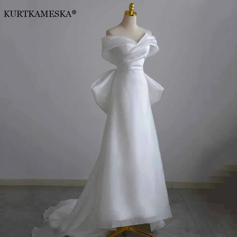 Francuskie luksusowe białe satynowe sukienki ślubne dla panny młodej eleganckie vintage długie bal matryce weselne kobiety vestidos