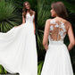 Importar White Top Lace Aplique Chiffon A-line Vestido de noiva sem mangas comprimento de piso Mulheres vestidos de noiva de Mariee