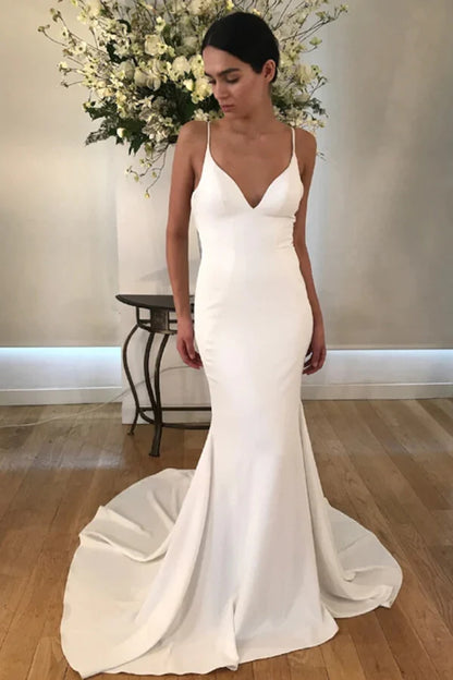 Abiti da sposa in raso semplice in crepe per donna v collo senza maniche spaghetti abbigliamento femmina abbigliamento sexy apro aprire