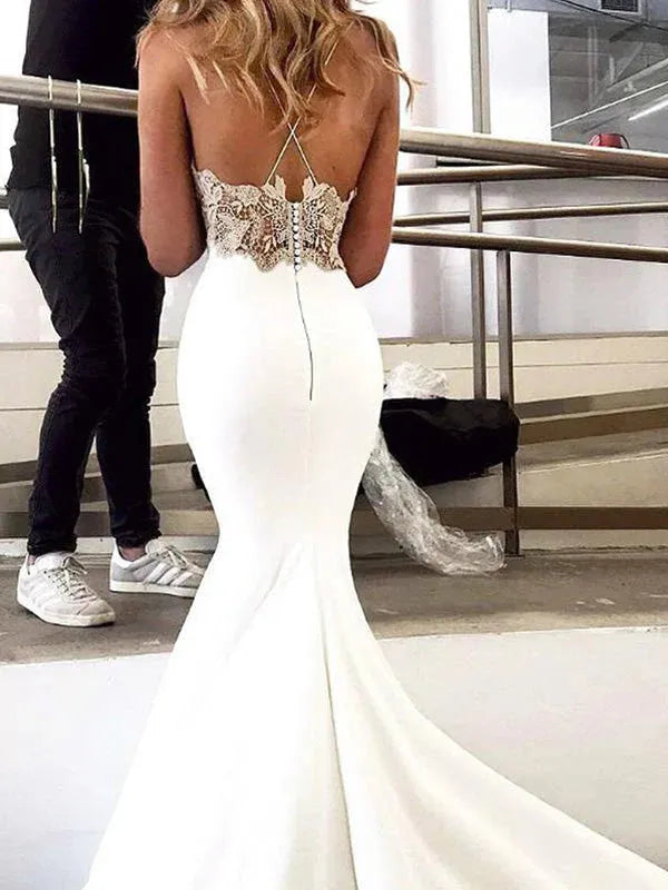 Mermaid Wedding Dress Soft Satin Vestidos de novia Vintage Lace Spaghetti Strap Bridal Dresses Wedding Gowns 100cm