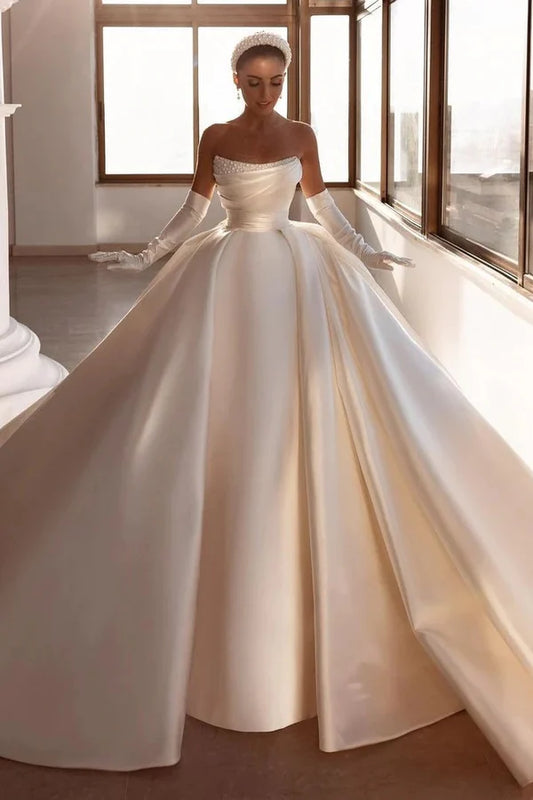 Flavinke Eleganti abiti da sposa perle abiti da sposa moderni abiti boho spazzano abito da ballo in raso taglie forti di taglia orita