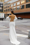 Modern Sweetheart Wedding Gown For Bride Straight Long Sleeve Pleat Illusion Backless Zipper Robe De Mariée Customised Satin