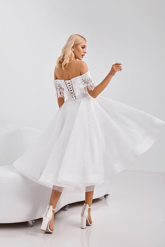 Robe De mariée courte et charmante, style Boho, deux pièces, haut en dentelle, manches courtes, décolleté, robes De mariée pour Robe De mariée