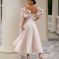 A-line Midi Wedding Dress with Puff Sleeves. Lace-up Back Corset Court Train Bridal Gowns Vestido De Novia Mermaid Princess