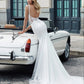 Lace-Trimmed Train Wedding Dress Vestido De Novia Mermaid Satin Modern Princess Bridal Gown Bow Satin Court Train