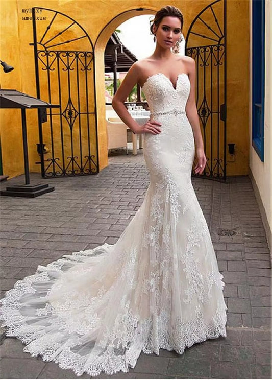 Fascinating Tulle Sweetheart Neckline 2 In 1 Mermaid Wedding Dress with Detachable Skirt Beading Belt Two Pieces Bridal Gowns