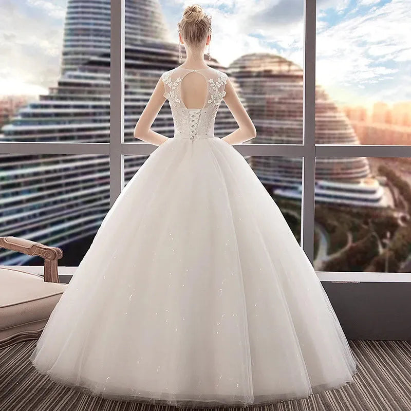 Vestido De Noiva Elegant Sleeveless Tulle Lace Appliques Beading Ball Gown O-neck Sexy Princess Wedding Gowns As picture