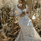 Boho Lace Mermaid Wedding Dresses Long Sleeves Square Neckline Trumpet Bohemian Bridal Gowns Sexy Backless Wedding Gowns