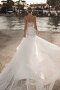 Serpentine-Mermaid Bridal Dress with Spaghetti Straps, Open Neckline, and Natural Waistline Satin