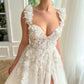 Faire Lace Hochzeitskleidergürtel 3D Blumen A-Line Side Sace Bridal Gowns V-Ausschnitt Heiratsabschlussbraut Kleid Robe de Mariéee