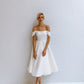 Off-the-Shoulder A-Line Wedding Dress with Bow Satin Court Train Mermaid Sleeves Modern Princess White Satin Bridal Gowns Mermaid Vestido De Novia Short