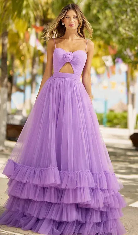 Purple Spaghetti Strap Prom Dresses Tulle A-line vestidos de noche Elegant Sleeveless Floor-Length Formal Evening as pic