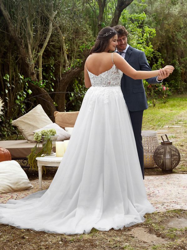 Robe De mariée trapèze élégante, grande taille, dos ouvert, dentelle, blanc, chérie, Tulle, robes De mariée avec traîne De balayage 